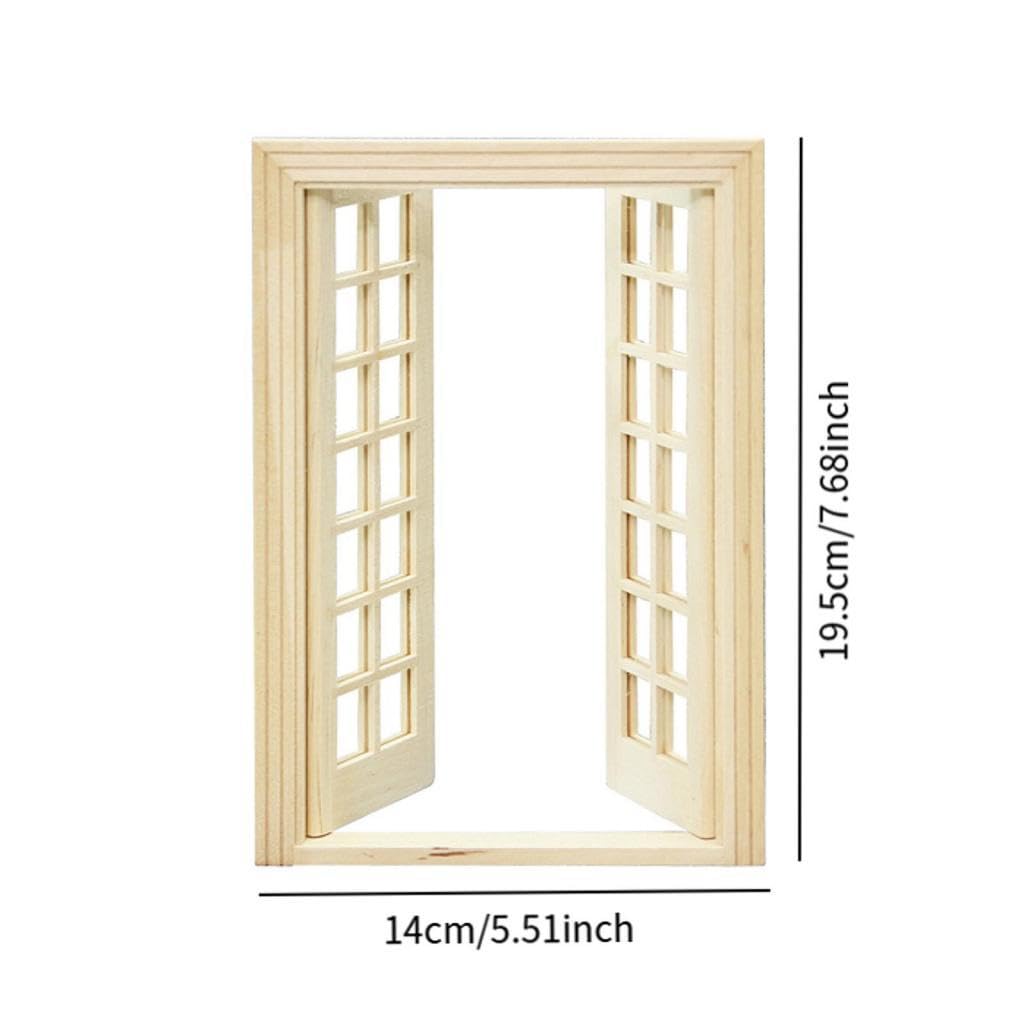 Tachiuwa 1/12 Dollhouse Miniature Glazed Double Doors DIY - Wood 01