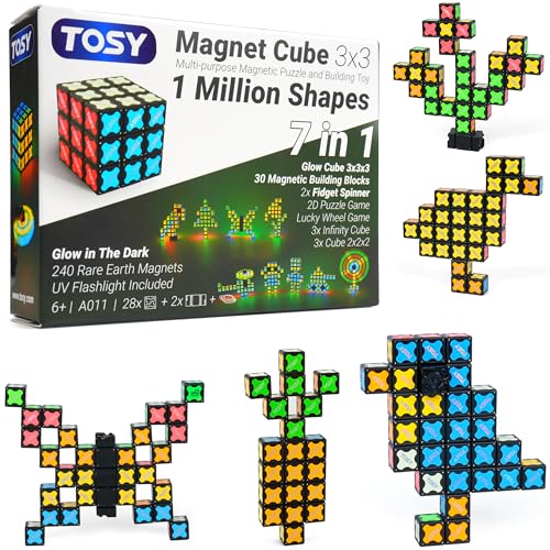 TOSY Magnet Cube 3x3 - 240 Magnets, 30 Blocks, 7in1 Toy: Puzzle Cube Game, Creative Building Blocks, Transformable Fidget Spinner, Infinity Cube
