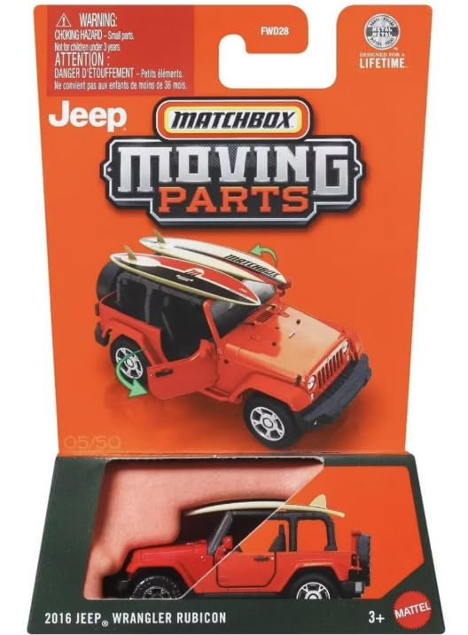 Matchbox Moving Parts 2016 Jeep Wrangler Rubicon [Red] 05/50, 1:64 Scale Diecast Toy Vehicle