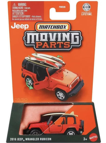 Matchbox Moving Parts 2016 Jeep Wrangler Rubicon [Red] 05/50, 1:64 Scale Diecast Toy Vehicle