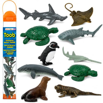 Safari Ltd. Endangered Marine Species TOOB - Figures of Whales, Marine Iguana, Galapagos Penguin, Sea Lion, Spotted Eagle Ray, Sawfish, Hammerhead