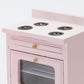 Simhoa Pink Kitchen Stove with 2 Burners & Wide Oven for 1/12 Doll House Furniture