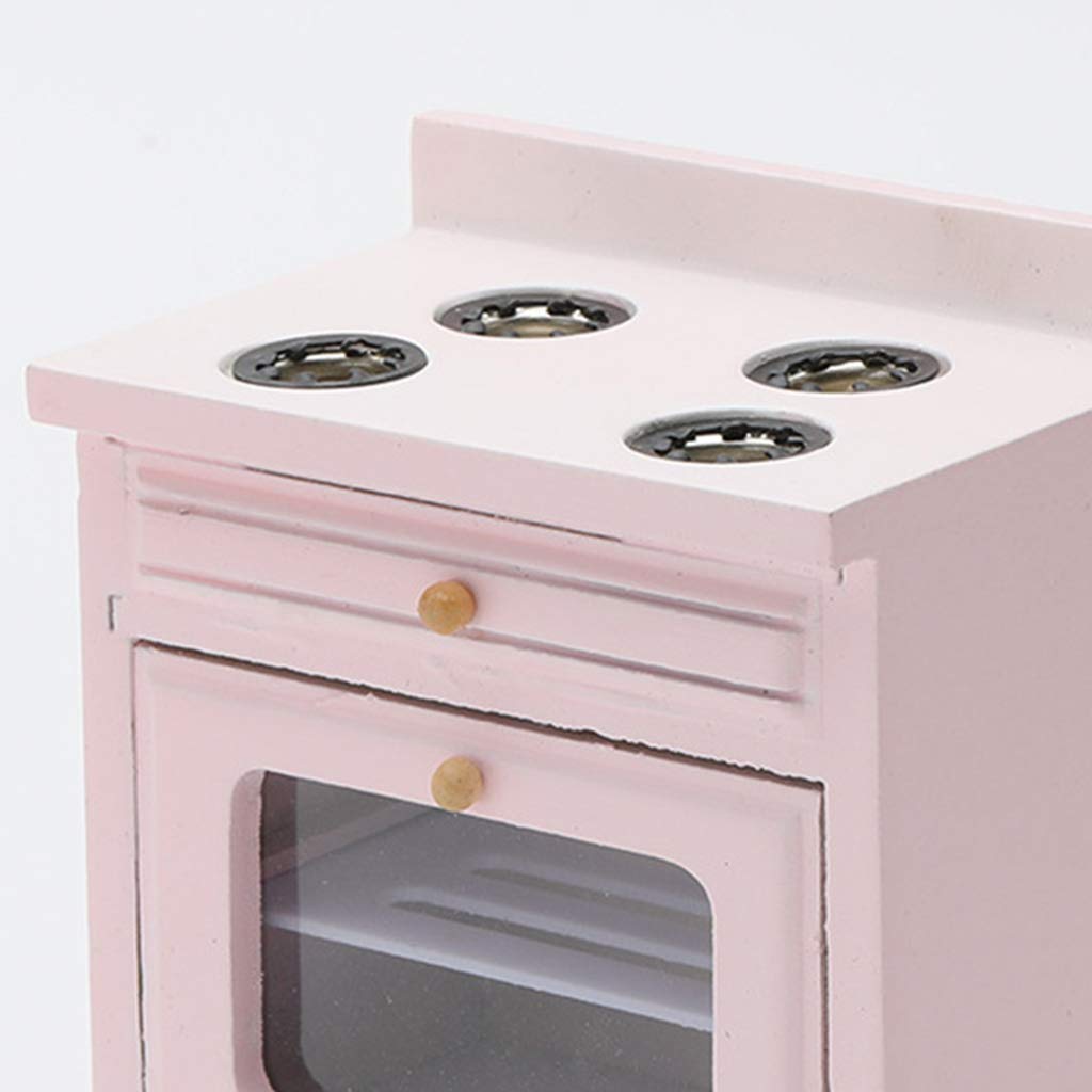 Simhoa Pink Kitchen Stove with 2 Burners & Wide Oven for 1/12 Doll House Furniture