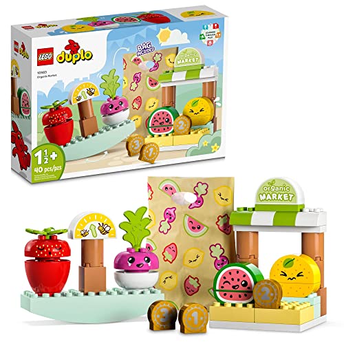LEGO DUPLO My First Organic Market 10983, Fruit and Vegetables Toy Food Set, Learn Numbers, Stacking Educational Toys for Toddlers 18 Months - 3 Years