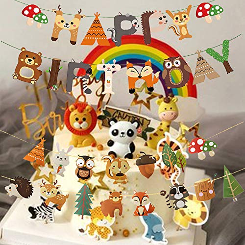 Woodland Party Decorations Woodland Happy Birthday Banner with Forest Animal Bunting Garland for Kids Boys Girls Woodland Birthday Party Supplies