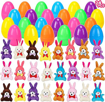 24 Pcs Filled Easter Eggs with Plush Bunny,Colorful Easter Eggs Prefilled with Plush Bunnies,Plush Animals Stuffed Toy for Kids Toddlers Easter Egg