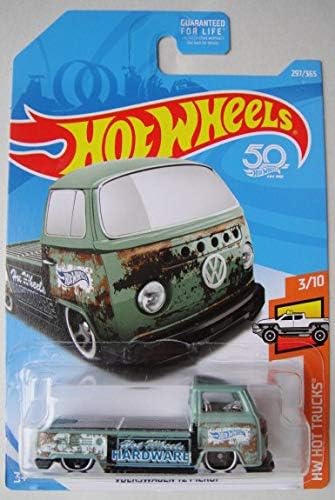 Hot Wheels HOT Trucks 3/10, Blue Volkswagen T2 Pickup 297/365 50TH Anniversary Card
