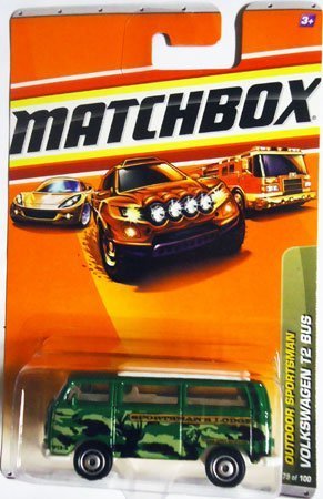 2009-2010 Matchbox 1970 VW VOLKSWAGEN T2 BUS 6 of 10 Outdoor Sportsman series #79 GREEN army camo (camouflage) SPORTSMANS LODGE tampo