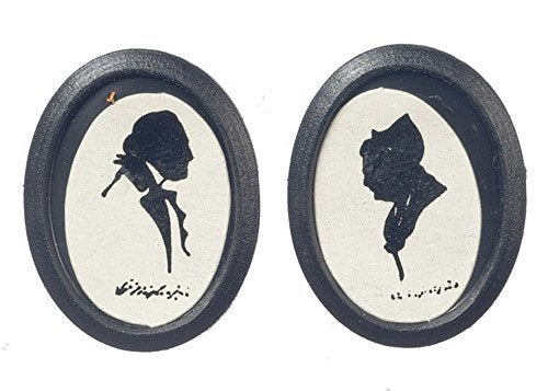 Melody Jane Dollhouse Victorian Silhouette Pictures in Black Oval Frame