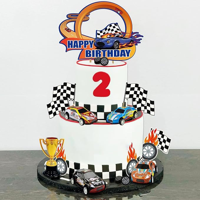 24PCS Race Car Happy Birthday Cake Decoration Race Car Cake Toppers Race Car Themed Birthday Party Supplies Boy and Girl Cake Decoration