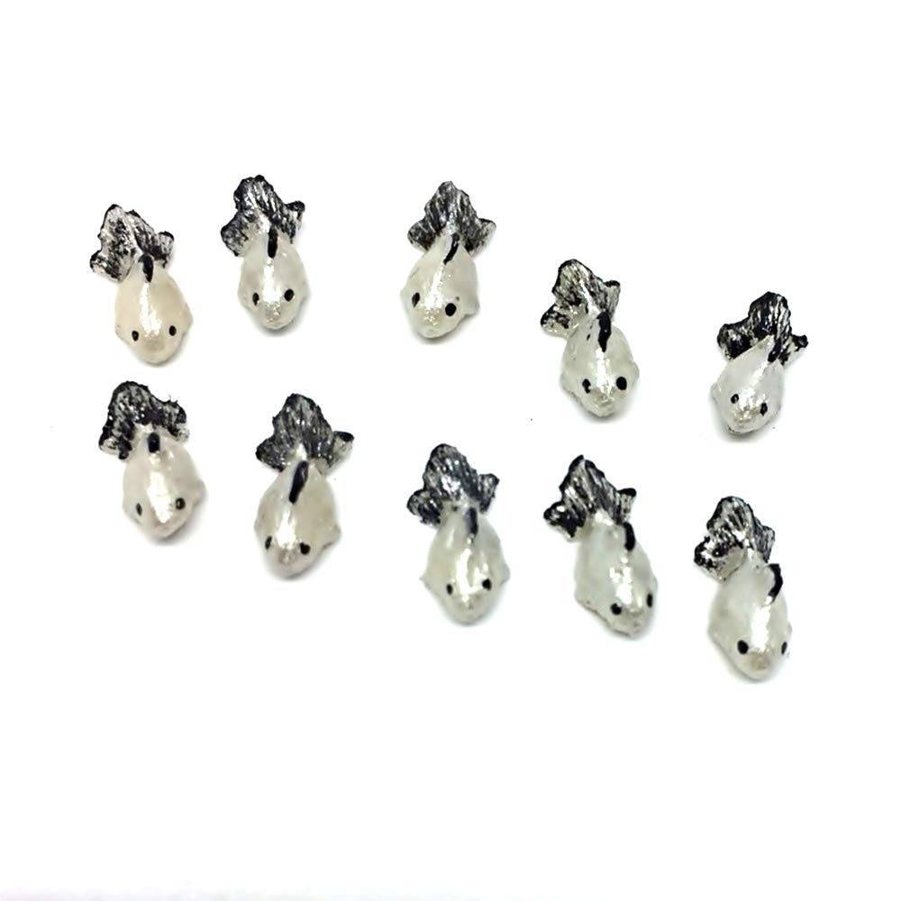 An_Shop 10pcs Artificial Animal Accessories Clay Goldfish Packs Miniature Figurine Mini Decorative for DIY Ornament Craft DIY Dollhouse Silver Pearl
