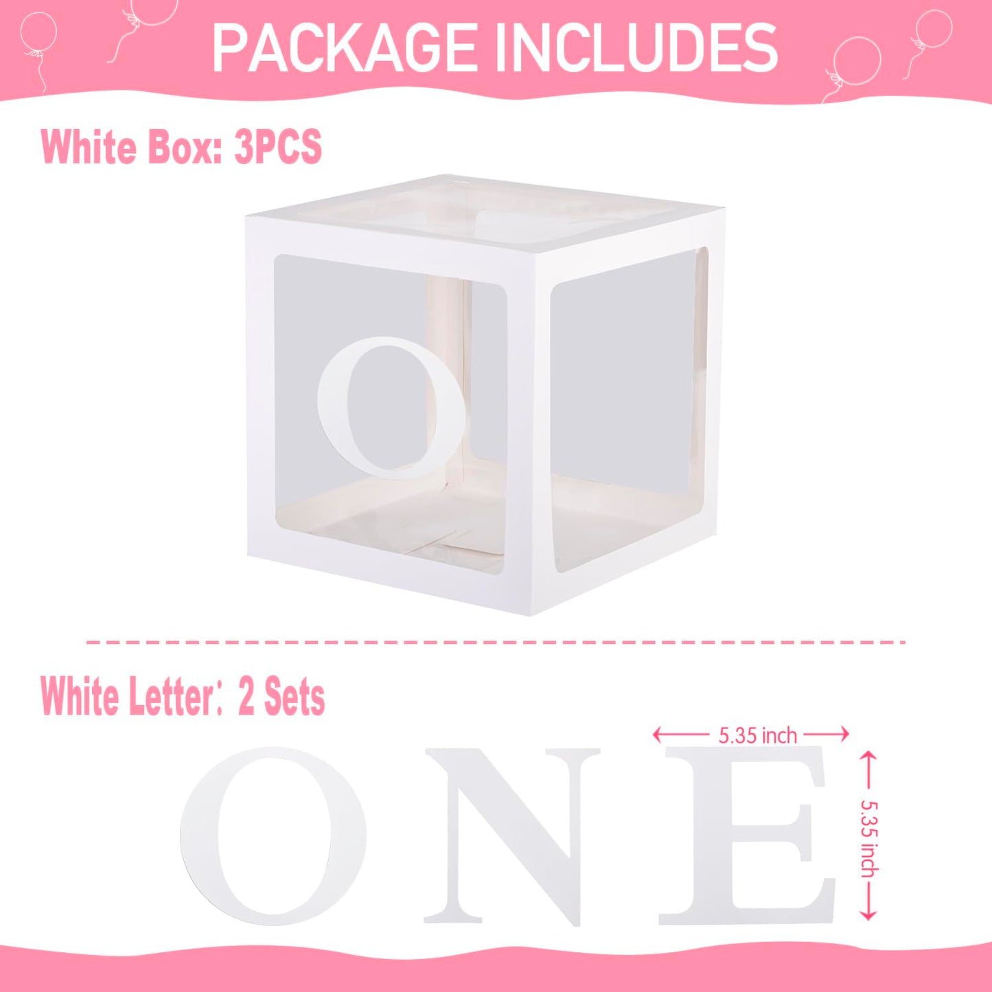 TECKED First Birthday Decorations For Boy Or Girl, 3 Pcs ONE Balloon Boxes For 1st Birthday, Baby Clear Blocks Party Decor With ONE Letters