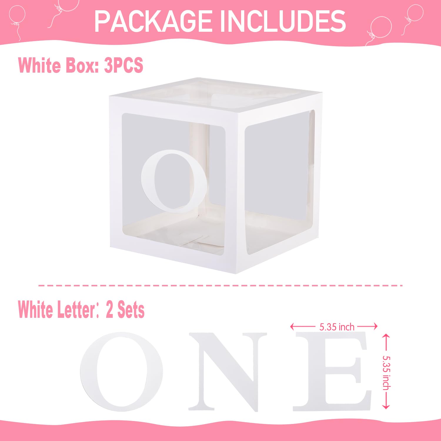 TECKED First Birthday Decorations For Boy Or Girl, 3 Pcs ONE Balloon Boxes For 1st Birthday, Baby Clear Blocks Party Decor With ONE Letters