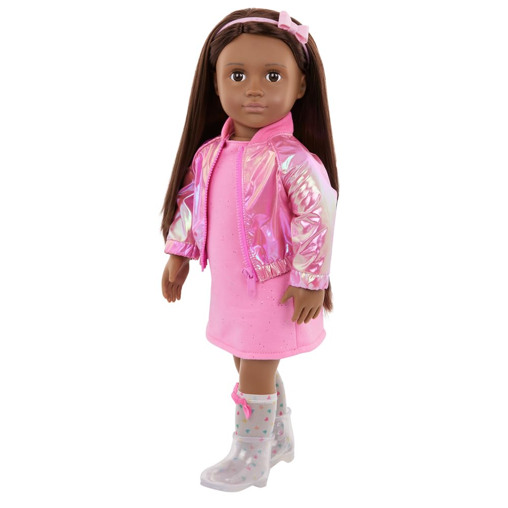 Our Generation Outfit OG Deluxe - Splash of Pink - Avant-garde Bomber Jacket - Metallic Pink Bomber Jacket & Dress Suit for 18 Inch Dolls