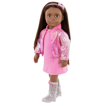 Our Generation Outfit OG Deluxe - Splash of Pink - Avant-garde Bomber Jacket - Metallic Pink Bomber Jacket & Dress Suit for 18 Inch Dolls