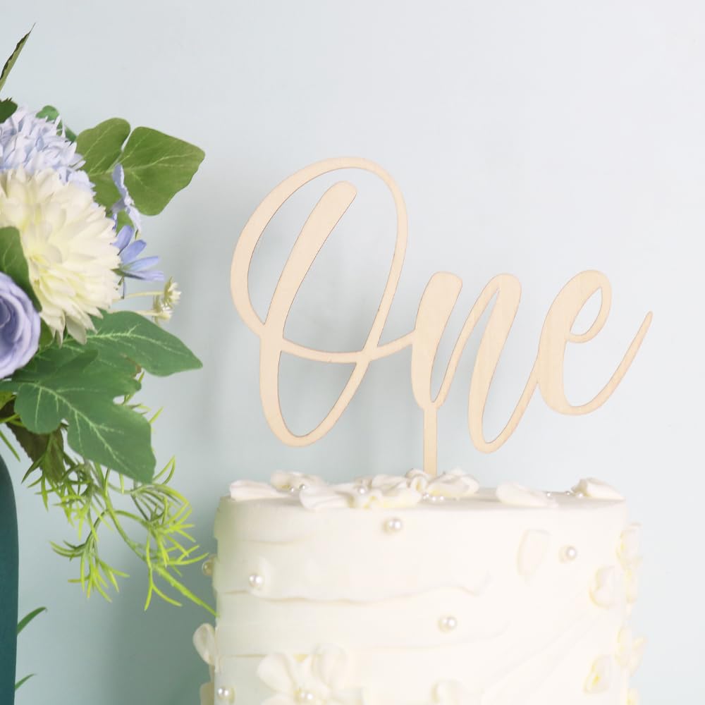 PALASASA First Birthday Wood One Cake Topper,1st Birthday Cake Decor