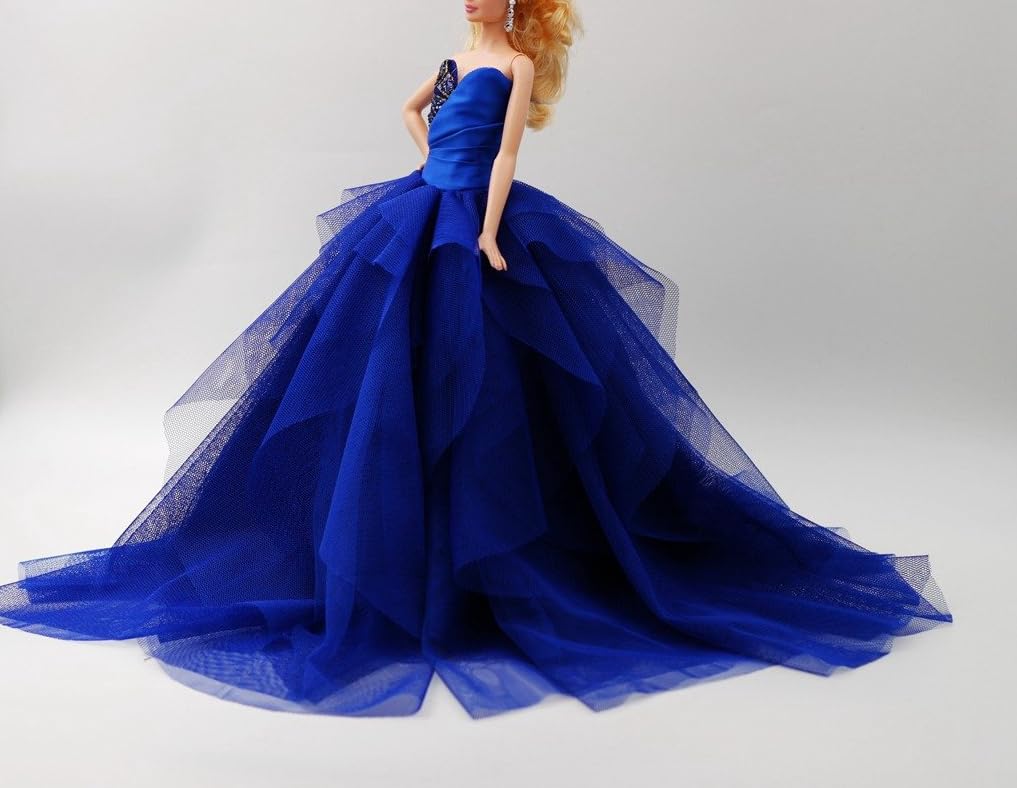 Cora Gu Handmade Sapphire Blue Gown Fit 12 Inch Doll and Doll Not Included