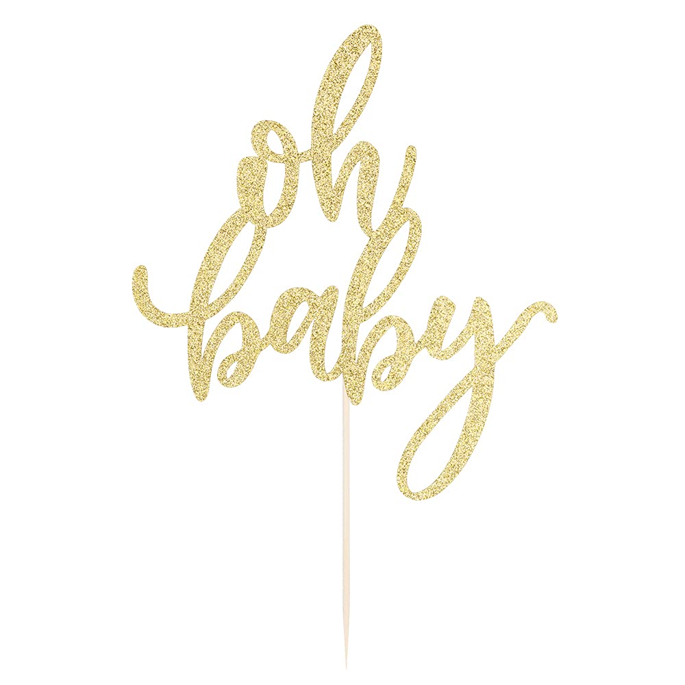 Qertesl Glitter Oh Baby Cake Topper, Baby Party Cake Decoration, Baptism or Gender Reveal Party Cake Decoration. (gold)
