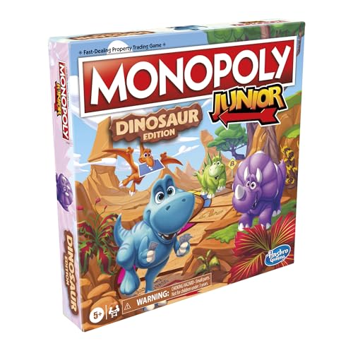 Hasbro Gaming Monopoly Junior Dinosaur Edition Game | Kids Board Games with Dino-Themed Toy Tokens | 2-4 Players for Boys & Girls | Ages 5+ (Amazon