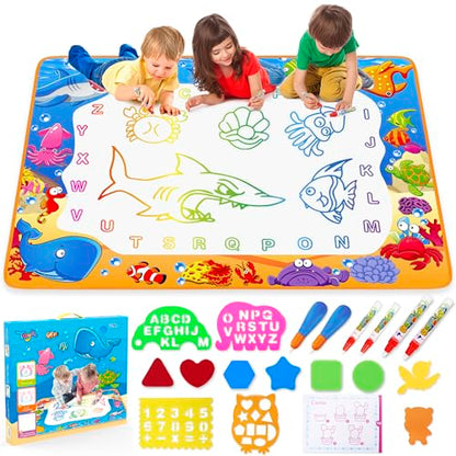 Water Doodle Mat - Kids Painting Writing Color Doodle Drawing Mat Toy Bring Magic Pens Educational Toys for Age 3 4 5 6 7 Year Old Girls Boys Age