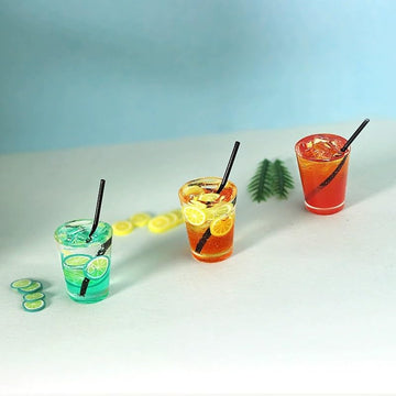 Miniature Lemon Juice Tea Cup, Miniature Cocktail Cup, Fruit Teacup, Drink Cup, Dollhouse Miniatures Diorama Ornament Supplies (3pcs) (Pink Cup)