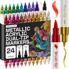 ARTISTRO 24 Metallic Acrylic Paint Markers - Paint Pens for Drawing - For Fabric, Rock, Glass, Wood, Molds - Arts & Crafts Gift for Adults, Teens