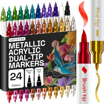 ARTISTRO 24 Metallic Acrylic Paint Markers - Paint Pens for Drawing - For Fabric, Rock, Glass, Wood, Molds - Arts & Crafts Gift for Adults, Teens