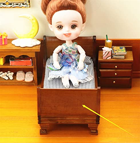 EatingBiting 1:12 Dollhouse Miniature Doll Furniture Vintage Wooden Single Bed Stripe Bedding