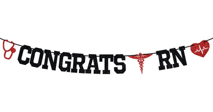 Congrats RN Banner, Future Nurse/BSN/NP, Big Nurse Energy, 2026 Nursing School Survivor Graduation Party Decorations Supplies, Black Glitter