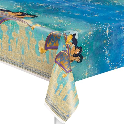 Multicolor Plastic Disney Aladdin Rectangular Table Cover (54"x84") 1 Count - Reusable & Easy Cleanup, Perfect for Aladdin Fans and Disney Themed