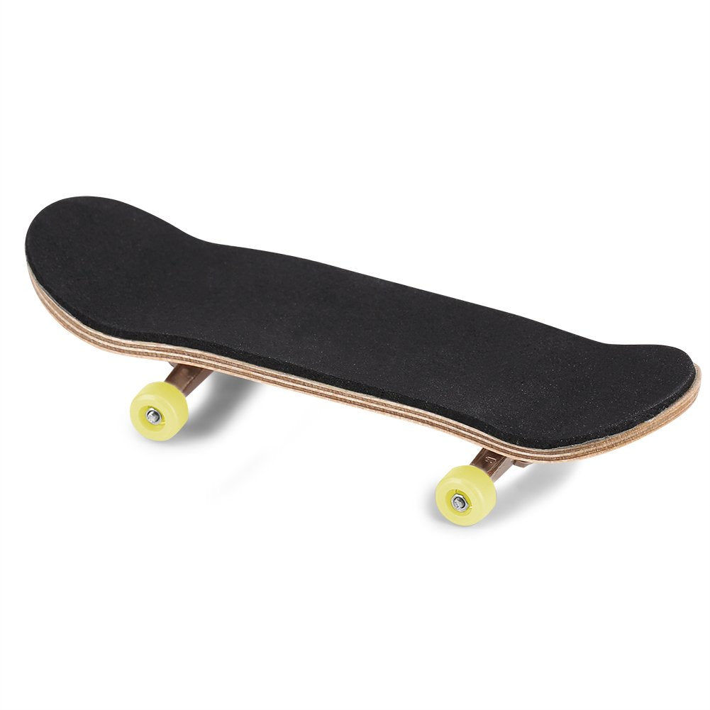 Raguso Maple Wooden Alloy Fingerboard Finger Skateboards Mini Fingerboard with Soft Pad Bearing Wheels and Box Reduce Pressure Kids Gifts(Yellow)