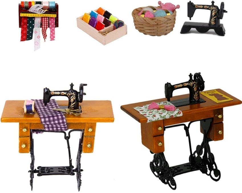 Black 1:12 Mini Lovely Alloy Sewing Machine Miniature Decoration Dollhouse Model Interior Decoration Accessories