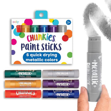 Ooly Chunkies 6 Metallic Paint Sticks For Kids, Tempera Paint Sticks Metallic Colors Set, No Mess Quick Drying Art Supplies for Toddlers and Kids