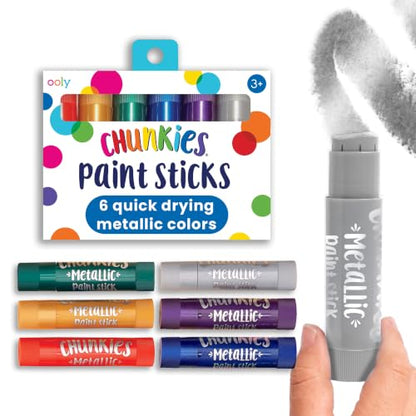 Ooly Chunkies 6 Metallic Paint Sticks For Kids, Tempera Paint Sticks Metallic Colors Set, No Mess Quick Drying Art Supplies for Toddlers and Kids