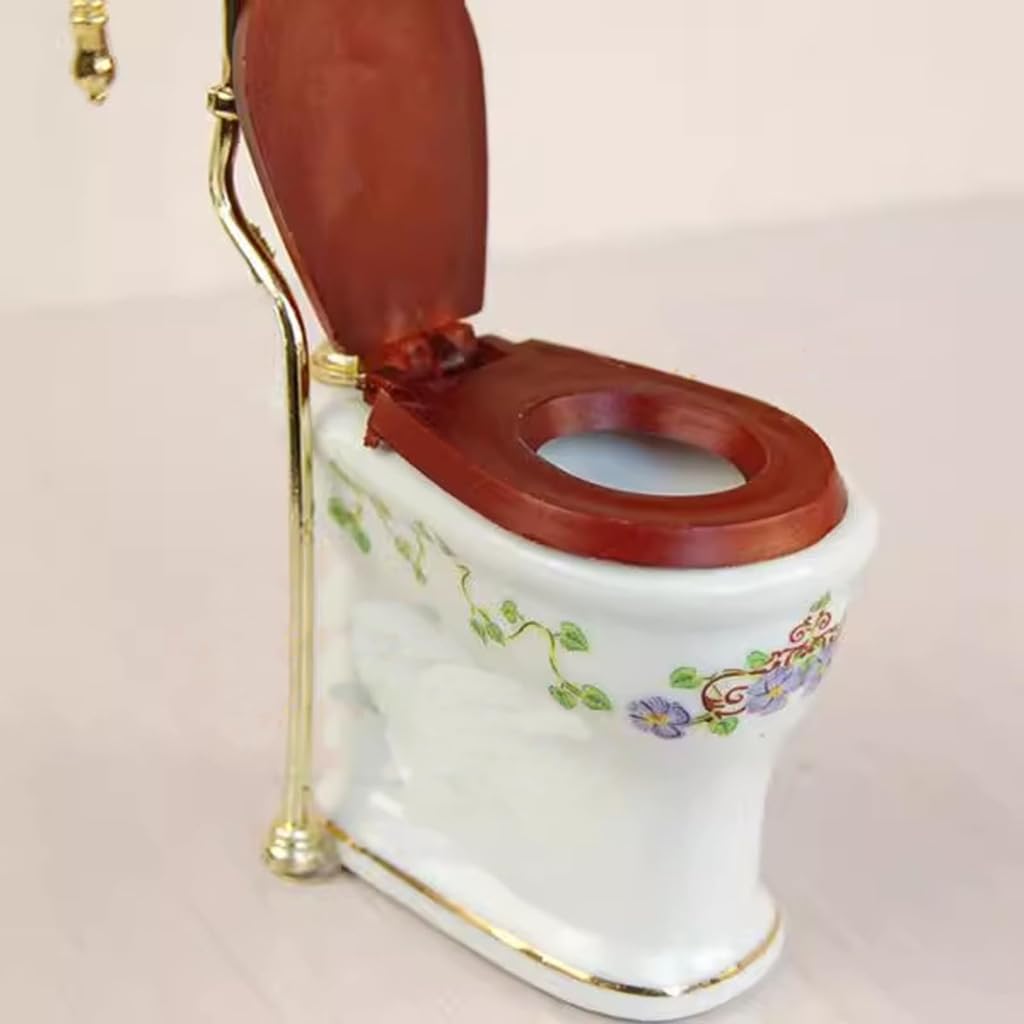 Tiny Ceramic Toilet for Dollhouses Bathroom 1/12 Scale Miniature Furniture Model with Detailed Design