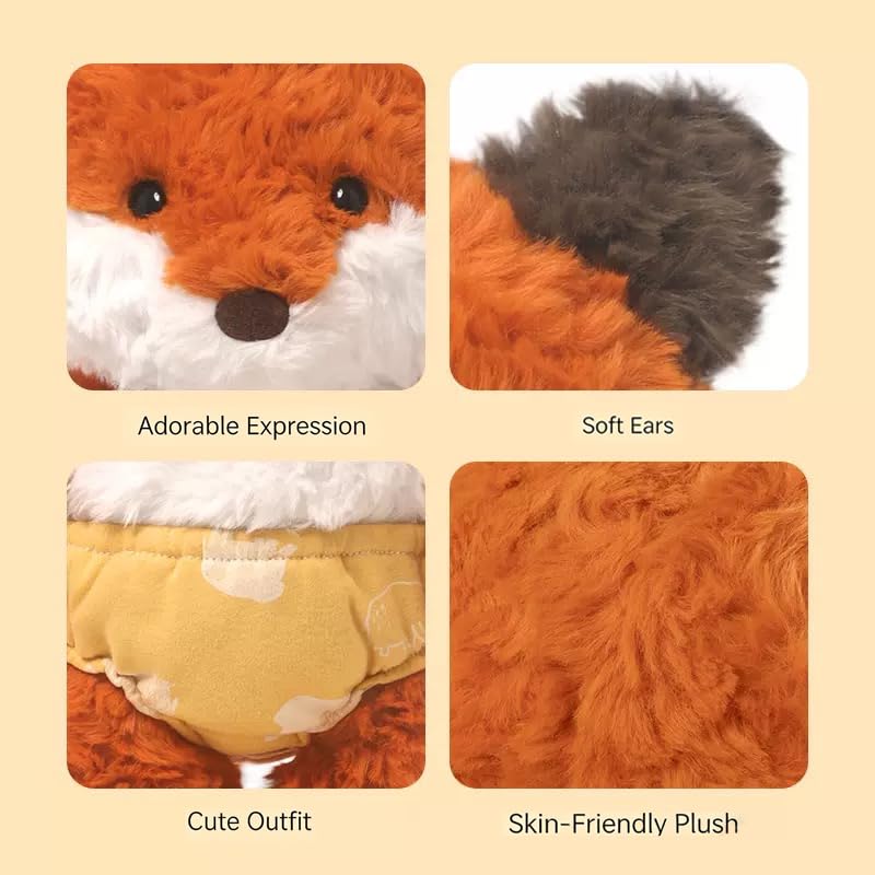 Lambasami Plush Animal Toy with Diaper, Soft Stuffed Dog Pig Fox Set, Baby Pretend Play Gift (Fox, 14.6)