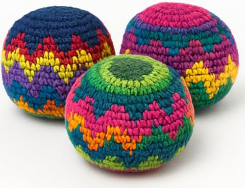 Funny Guy Mugs Footbag Set (3 Pack) - Handmade in Guatemala Crochet Hacky Kick Sack Balls - Footbag Juggling Balls for Outdoor Play, Party Games