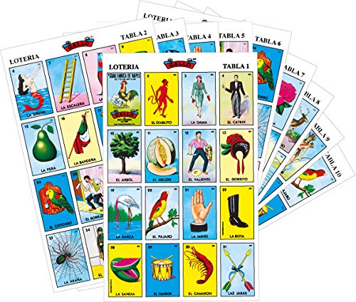 Pack of 2 Don Clemente Mexican Jumbo Loteria Set, 20 Large Boards and 2 Decks of Cards Loteria Mexicana Jumbo paquete de 20 Tablas