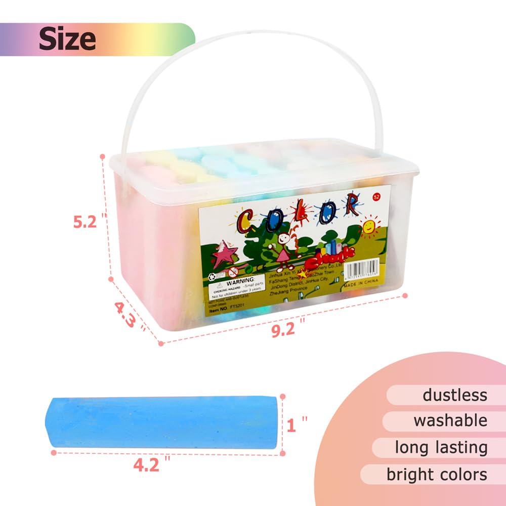 YFMJDK Washable Sidewalk Chalk - 52 Pieces 7 Colors Jumbo Non-Toxic Chalk For Kid and Adult, Paint on Classroom Chalkboard or Outdoor Playground, Good