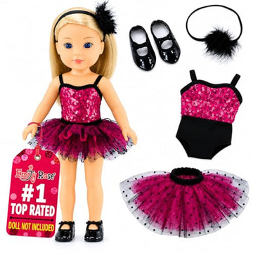 Emily Rose 14" Doll 4-PC Ballet/Tap/Jazz Recital Outfit with Tap Shoes | Sequin Leotard, Feather Headband & Tutu | Gift Boxed | Fits WellieWishers &