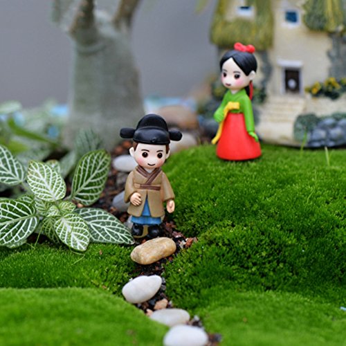 LANDUM Korean Lovers Figurine Ornaments Miniature Dollhouse Bonsai Fairy Garden Decor Red + Blue
