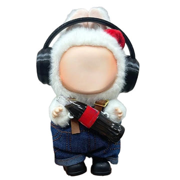 Clothes for Labubu 3-Piece Outfit Set with Headphones - Trendy for 17cm Cola Dolls,Perfect for Everyday Play & Display(NO Doll) (Black Earphones)
