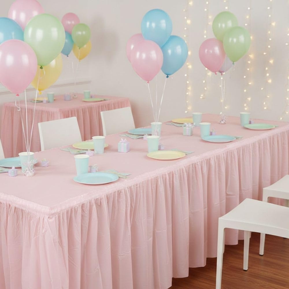 LIGHT PINK PLASTIC TABLESKIRT - Party Supplies - 1 Piece