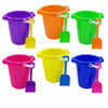 4E's Novelty 6 Pack 7.5" Beach Buckets and Shovels for Kids Bulk - Strong Large Sand Bucket for Toddler Beach Toys for Kids 3-10, Sandbox Toys