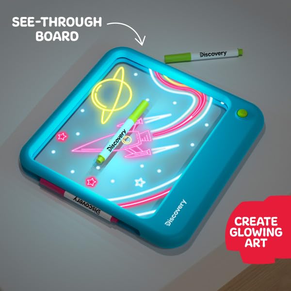 Discovery Neon Glow Drawing Board - LED Drawing Tablet for Kids| 8 Light Effects, 3 Washable Markers| Doodle Board Sketch Pad Art Kit| Built-in