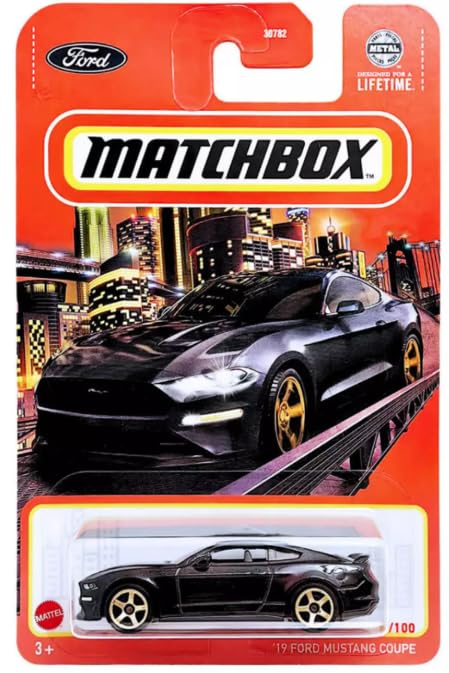 Matchbox '19 Ford Mustang Coupe, Black, 1:64 Scale Diecast, 98/100