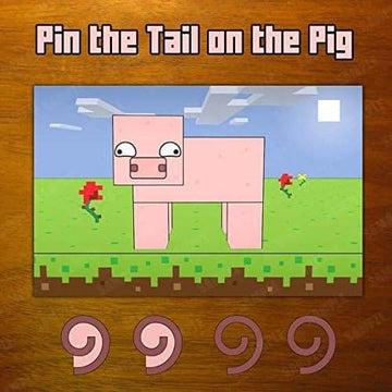 Silly Goose Gifts Pin The Tail On The Pig - Fun Kids Birthday Party Supply Celebration Activity - Pixel Block Video Game Themed Mining Craft Adventure