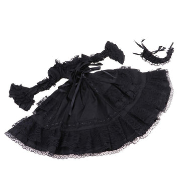 Fenteer 1/3 BJD SD Doll Outfits, Black Lolita Princess Dress, with Lace and Headwear for 60cm Night Lolita Dolls