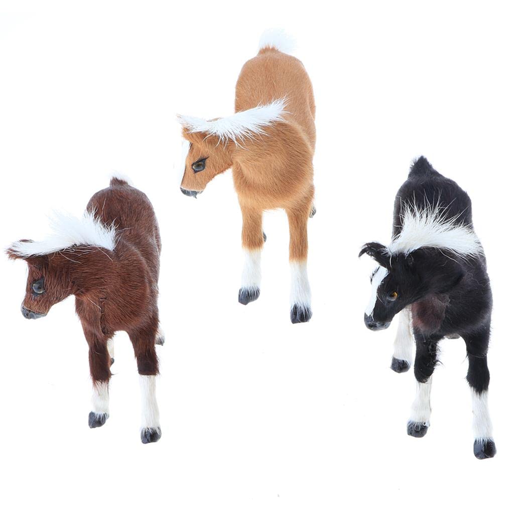 menolana Simulation Faux Fur Animal Model Toy Figures Home Decor - Light Brown Horse
