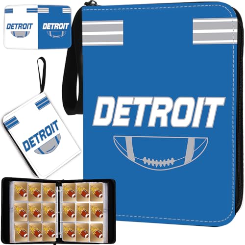 Football Card Binder with Sleeves 900 Pocket, Detroit Football Card Holder for Trading Cards Sports Card 3 Ring Binder Folder Collector Album Storage